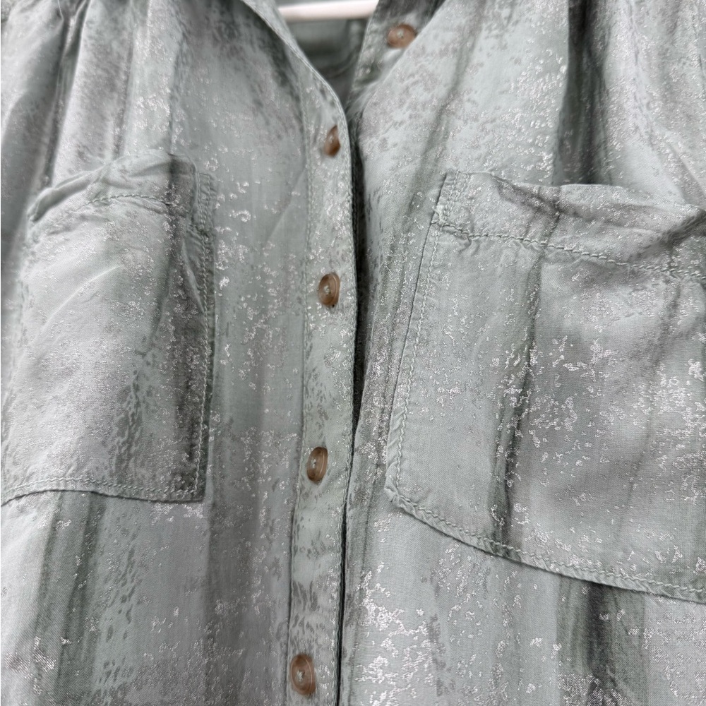 Anthropologie Pilcro Sage Green Foil Shine Button Down Shirt Top Size S - Picture 14 of 16